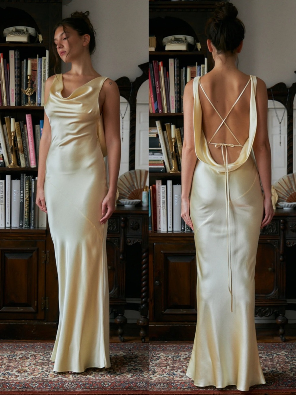 Mirror Palais Plunging Back Cowl Dress in Butter Size Medium NEW! New with tags! - Picture 2 of 8